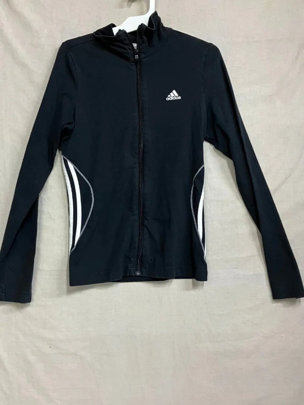 Adidas Track Jacket Kids Size Small Black Full Zip Long Sleeves Athletic Fit